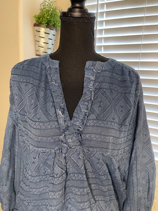 Ivy Jane Blue Boho Textured Raw Hem Top Festival Vibe - Picture 3 of 7